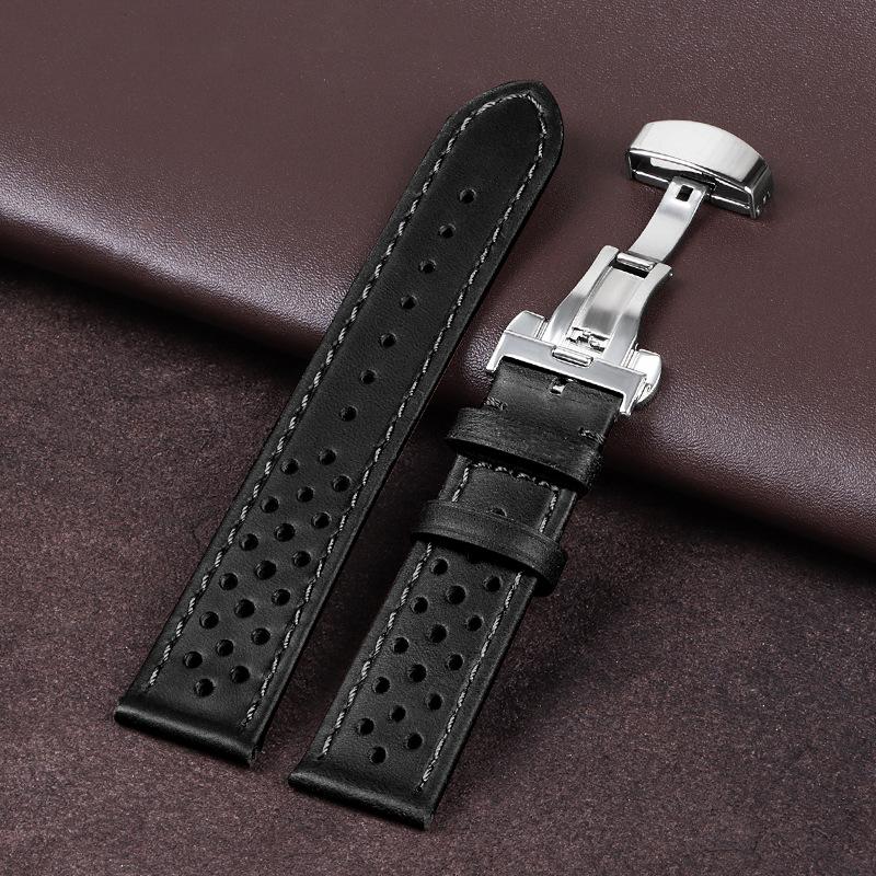 Breathable Genuine Leather Watchbands Women Men 5 Colors Strap 20mm 22mm 24mm Smart Watch Band Deployment Clasp