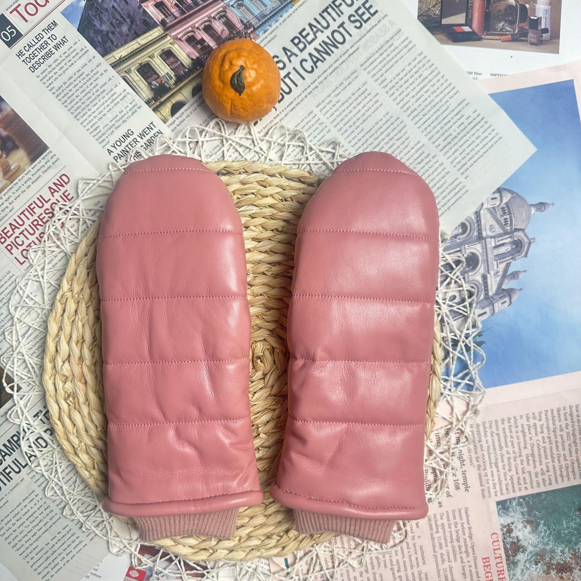 Пуховые хлопковые перчатки из протеиновой кожи, теплые водонепроницаемые перчатки-непромокайки, уличные перчатки розовый