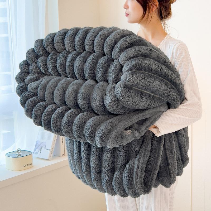 Solid Color Imitate Rabbit Plush Blanket Winter Thick Soft Warm Multifunctional Blanket High Weight Flannel Office Sofa Nap Blanket