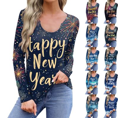 Damska swobodna, modna, wygodna koszula z długim rękawem, dekolt w kształcie litery U, luźny krój, T-shirt