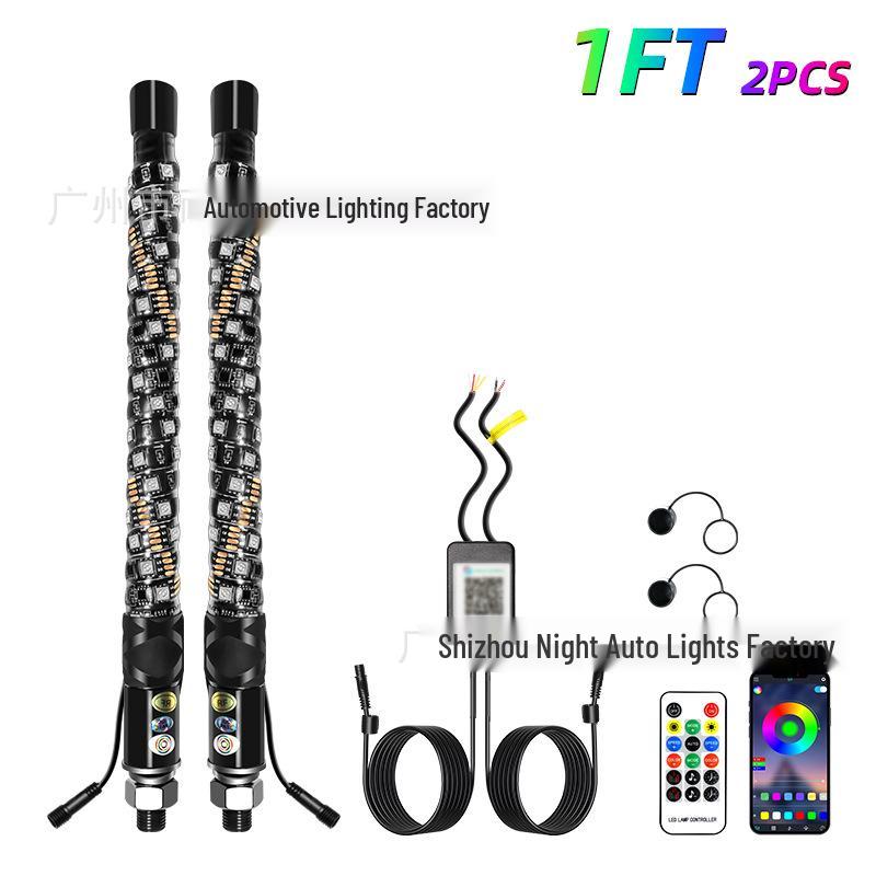Mini Éclairage de Mât de Drapeau LED Iridescent avec Application & Télécommande pour Véhicules Tout-Terrain & Buggys de Plage