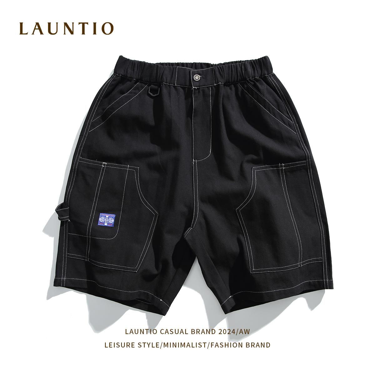 

Спецодежда Шорты Мужские летние линии с нашивкой из чистого хлопка с эластичной резинкой на талии Свободные повседневные шорты Мужские XXL чёрный