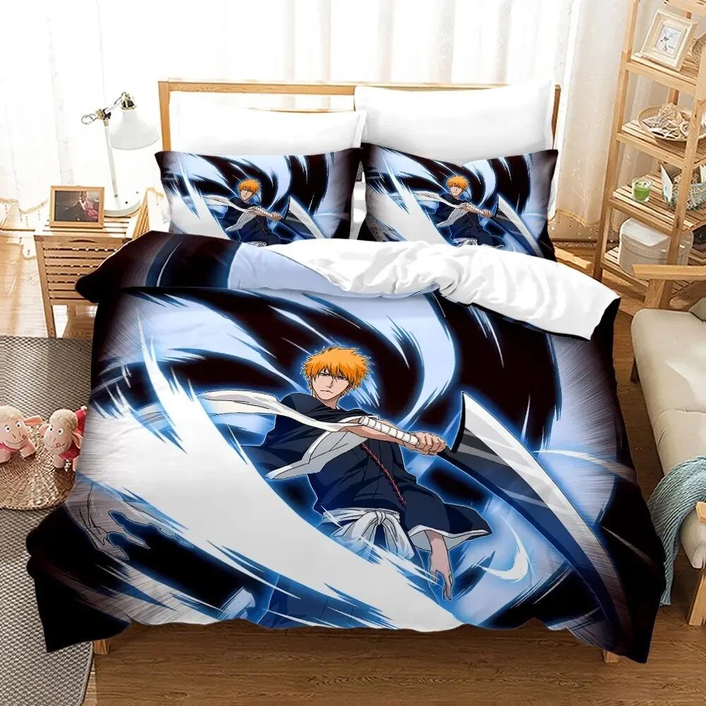 Anime Bleach Kurosaki Ichigo Bed Cover Pillowcase Bed Cover Package Double Size Single Size Full Queen Size King Size Adult Kids Bedclothes Quilt