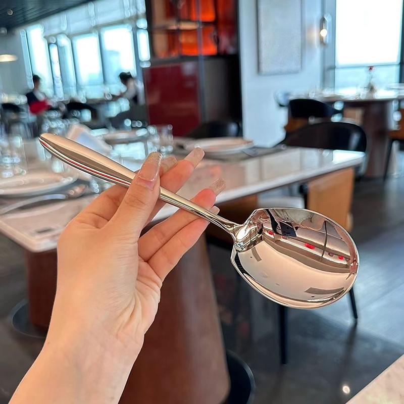 Stainless Steel Big Head Round Spoon Net Red Golden Dinner Long Handle Stirring Dessert Spoons For Kitchen Accessories Gadgets