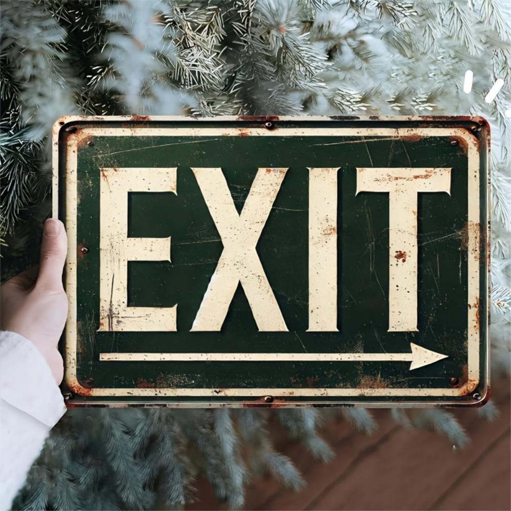 Vintage Retro Industrial Exit Sign Metal Tin Sign HD Printed Tin Plate Artwork with Bold EXIT Text Directional Arrow G
