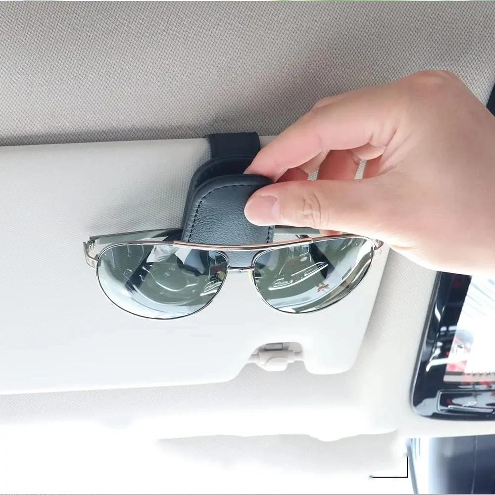 Universal Car Sunglasses Holder Car Magnetic Leather Clip Card Ticket Holder Auto Sun Visor Glasses Box Decoration Accessories