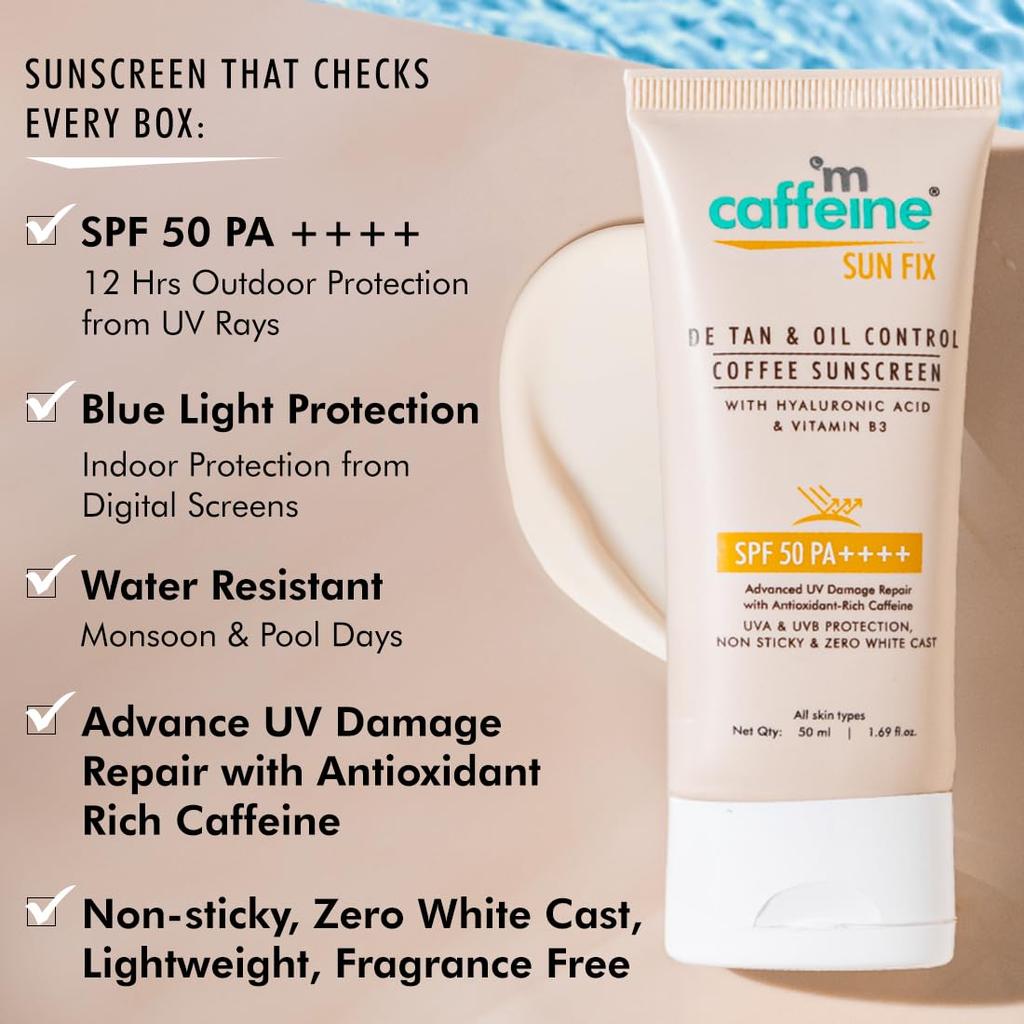 mCaffeine Matte Sunscreen SPF 50 for Men & Women 50ml | Lightweight, Water Resistant, Zero White Cast, Sun Protection