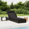 Folding Sun Lounger with Canopy Black 213x63x97 cm Poly Rattan