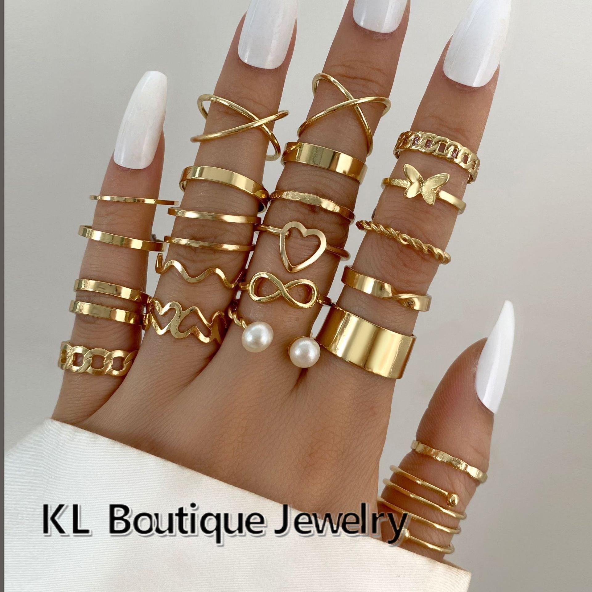 

Новый открытый набор многосуставных колец, набор из 22 предметов, нишевое кольцо для девочек Design Sense, оптовая цена