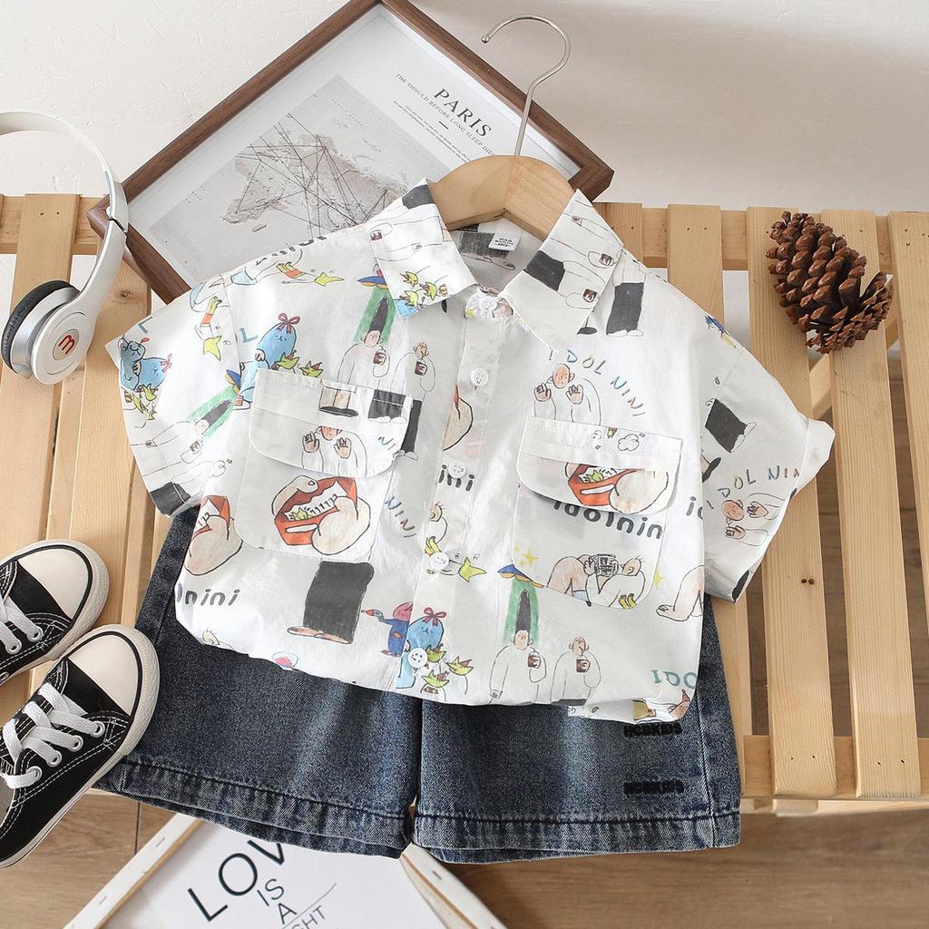 Boys' Summer 2026 Cartoon Short Sleeve Shirt - Trendy, Stylish & Casual