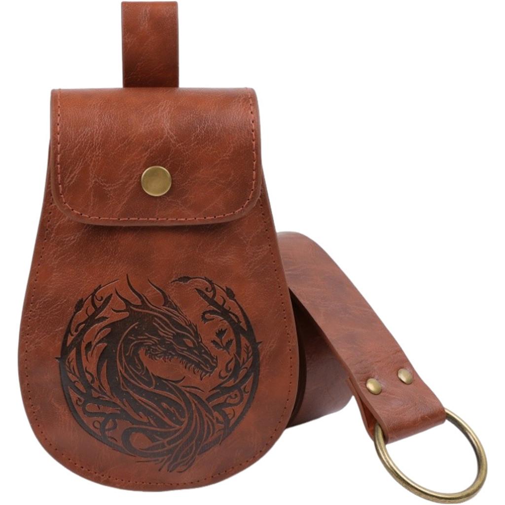 Practical PU Leather Retro Waist Pack 2 Pack Detachable Belt Wallet For Men Women Historical Reenactment