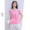 VICTORIA&VERA Women's Summer V-Neck Sleeveless Blouse with Adjustable Tie