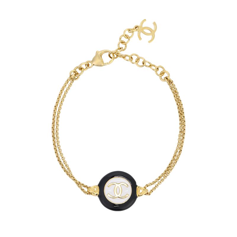 

CHANEL [24P Spring and Summer New Products] Round Double Chain Design Metal Bracelet Women s Black чорний