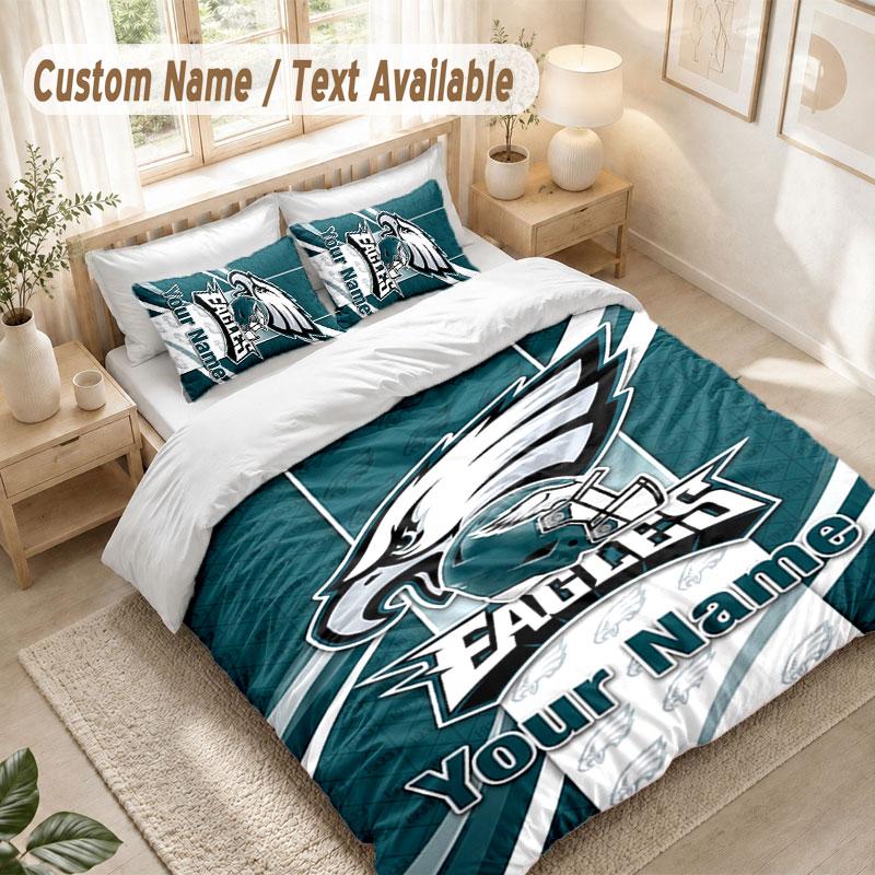 Custom Name Bedding Set 3 PiecesPhiladelphia Eagles Print Duvet Cover + 2 Pillowcases Soft Bed Decor