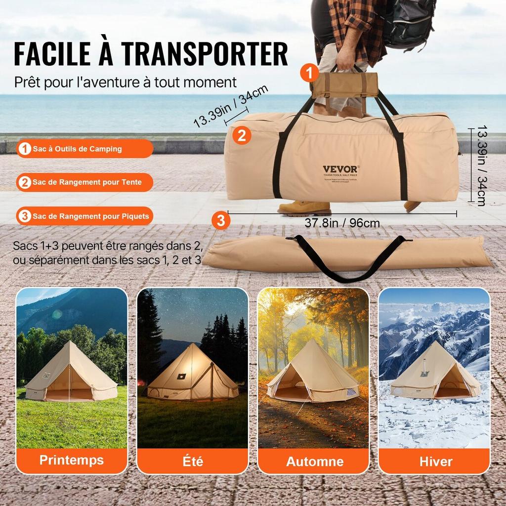 Tenda a Campanula in Tela, Tenda Yurt 4 Stagioni 5 m/16,4 ft, Tenda in Tela per Campeggio con Foro per Stufa, Tenda Traspirante per Fino a 8 Persone, Campeggio in Famiglia
