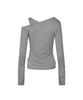 SECONDMONO Asymmetric Layered Off-Shoulder Top [Gray]_Sewts038Gray