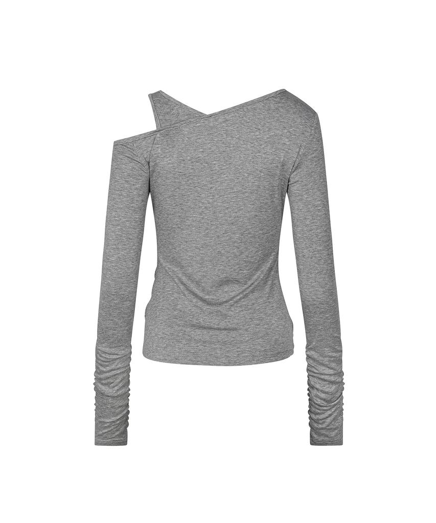 SECONDMONO Asymmetric Layered Off-Shoulder Top [Gray]_Sewts038Gray