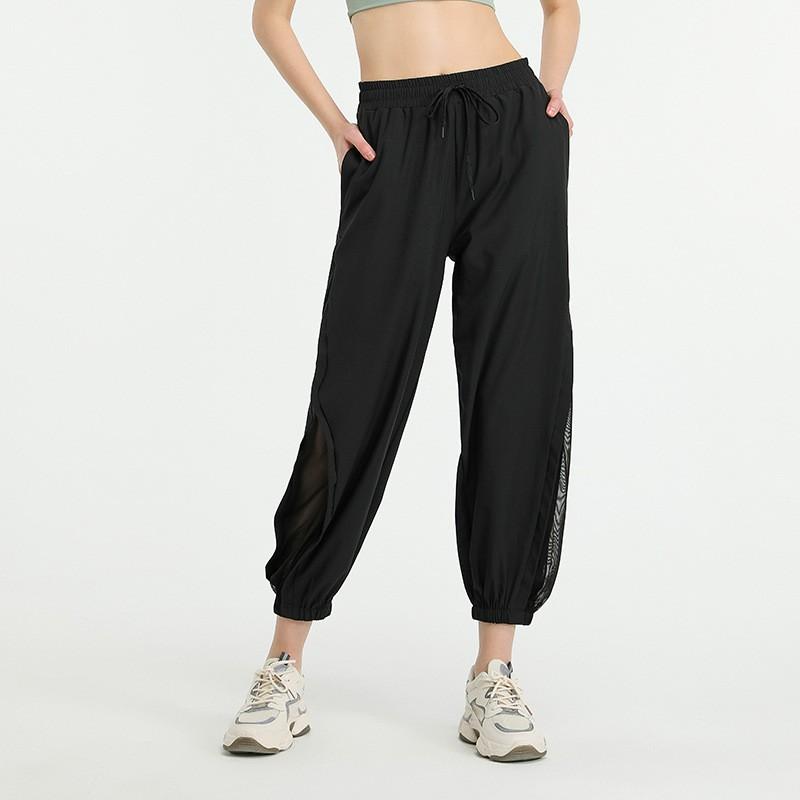 High-Waisted Wide-Leg Quick-Dry Yoga Pants Women Breathable Running Joggers With Mesh Detail