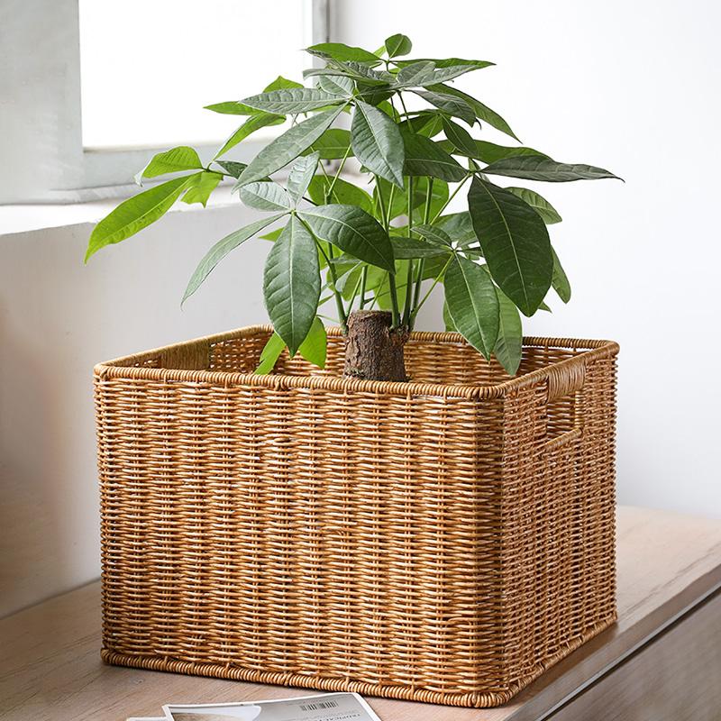 Rattan Stroh Aufbewahrungskorb Japanisch Handgewebt Kleinkram Organizer Körbe Große Kapazität Wäschebehälter Badezimmer Organizer