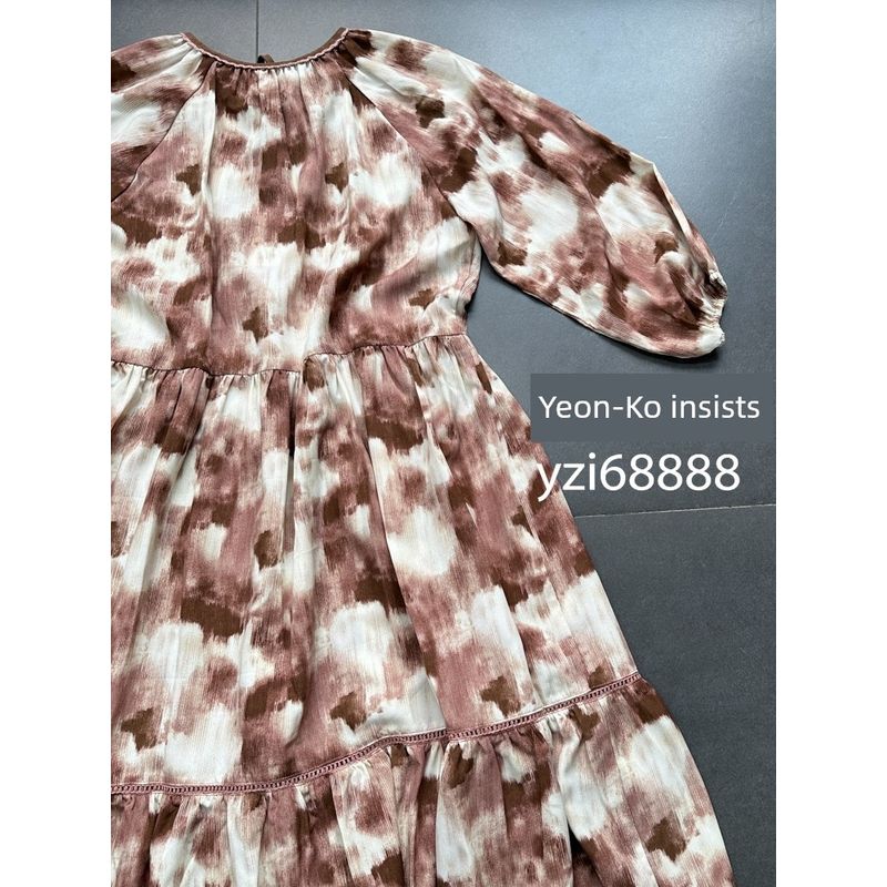 Export Printing and Dyeing round Neck Shirt with Half Sleeve Elegant Comfortable Lace Patchwork Rope Large Maxi Dress