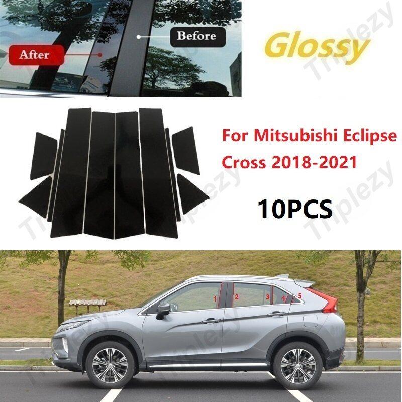 10 Stück Glänzende Kohlefaser Schwarz Auto Fenster Tür Säule BC Säule Pfosten Abdeckung Zierleiste Aufkleber Für Mitsubishi Eclipse Cross 2018-