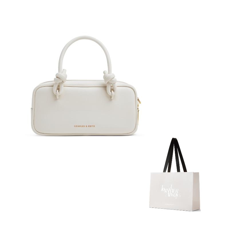 Charles & Keith Summer High-Value Popular Versatile Cream Color Soft Boston Bag Women Handbags CK2-30271574