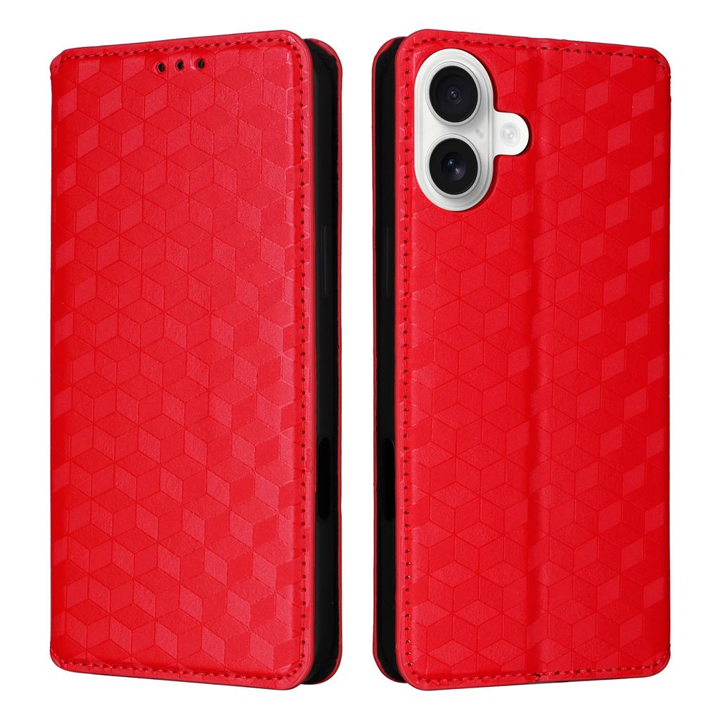 For iPhone 16 Wallet Case Rhombus Imprinted Leather Phone Cover