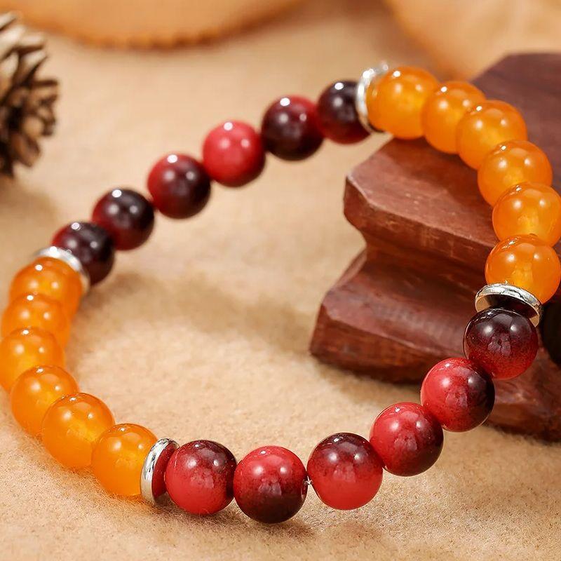 Beaded Jewelry Lucky Gift, 8mm Retro Style Gradient Natural Stone Bracelet, Men's and Women's Simple Good Luck Elastic Bracelet