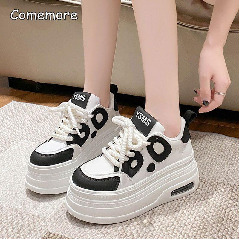 Fashion 8CM High Platform Shoes Women Spring Autumn Chunky Sneakers Thick Sole Leather Casual Shoes Breathable Sneakers Woman Size 35 40