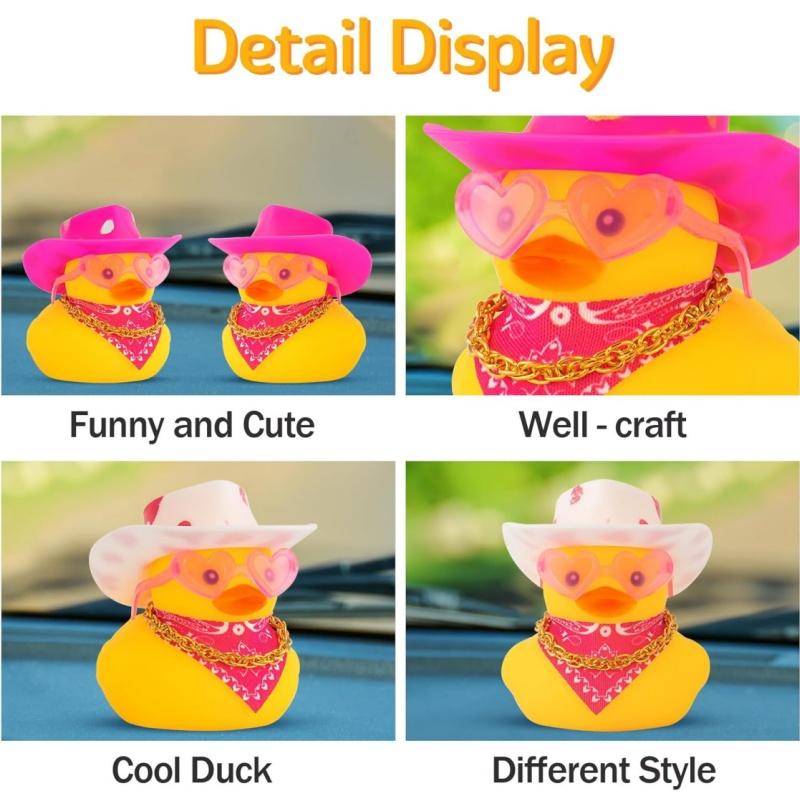 Rubber Cowboy Duck Car Ornaments Yellow Ducks Decoration Dashboard with Cowboy Hat Necklace Sunglasses