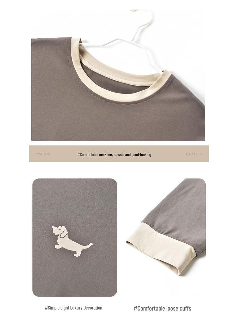 Damen Pyjama-Set aus gerippter Baumwolle - Langarm, lange Hose, sportlich-lässig, Herbststil, auch draußen tragbar