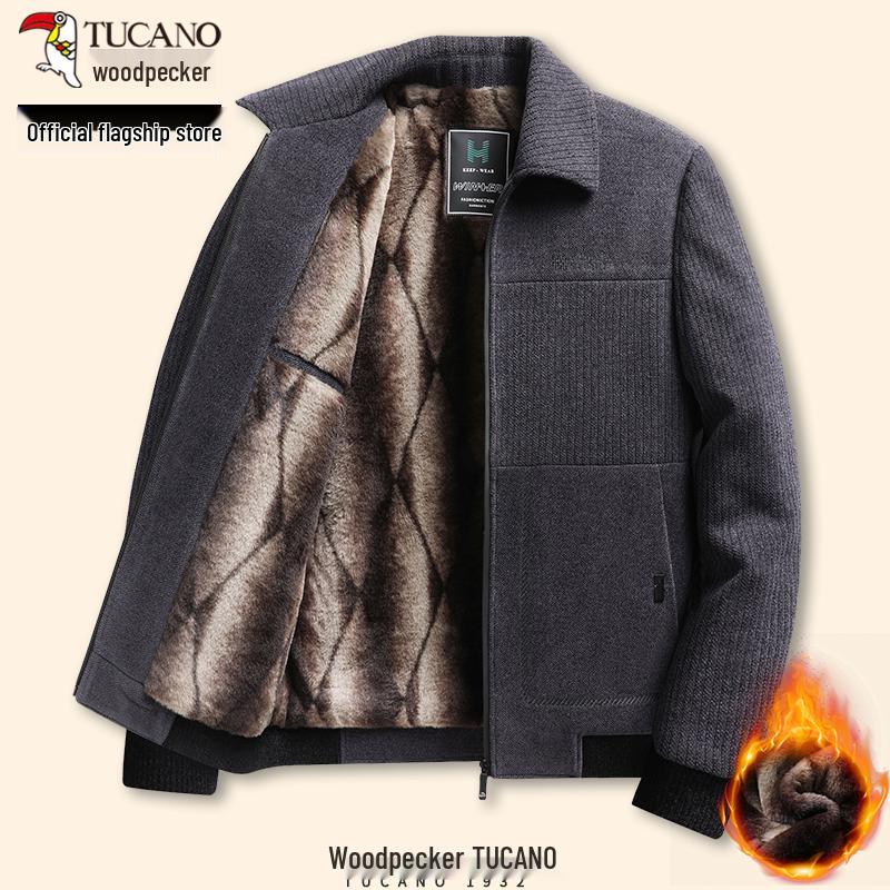 Woodpecker Men's Fleece-Lined Wool Overcoat - Turn-Down Collar