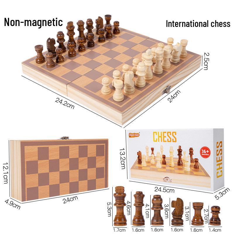 Solid Wood Magnetic Folding Chess Set with Double Queens for Students and Children.
