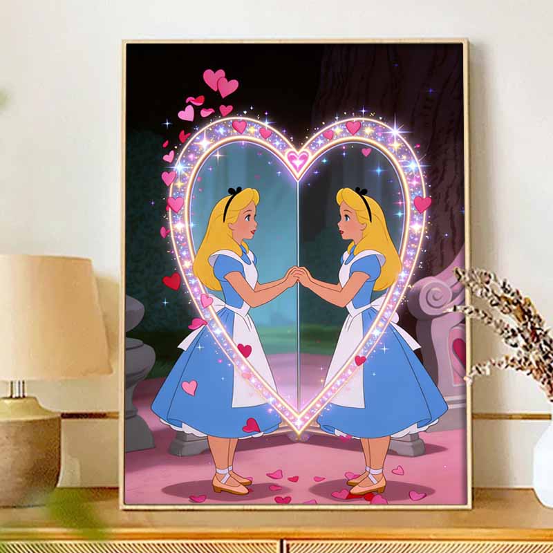Disney Diamond Art Painting Kit 5D Alice Heart Diamond Painting Dot Art Kit Home Wall Decor