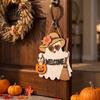Halloween Party Supplies Ghost Welcome Door Hanger, Cute Wooden Sign with Witch Hat & Pumpkin Wall Elements, Fall Indoor Outdoor Decor for Holiday