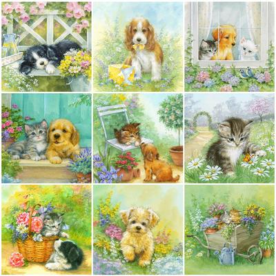 Elmas Boyama Köpek Hayvan Çapraz Dikiş Elmas Mozaik Kedi Resim Taklidi Nakış Karikatür Boncuklu El Sanatları