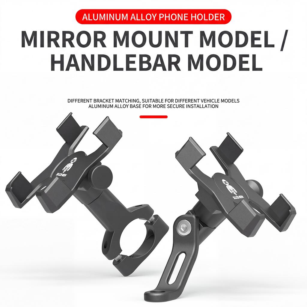 Motorcycle Phone Holder Aluminum Alloy Motorcycle Phone Mount 360 Degree Rotation Cell Phone Holder Fits All Phones 2.4-3.7inch