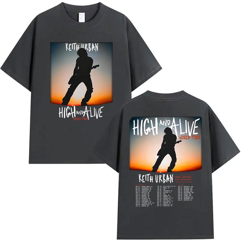 

Кит Урбан Футболка с мерчем мирового тура High and Alive Мужская Женская Винтажная Хип-хоп Мода Оверсайз Хлопковая Футболка S разноцветный