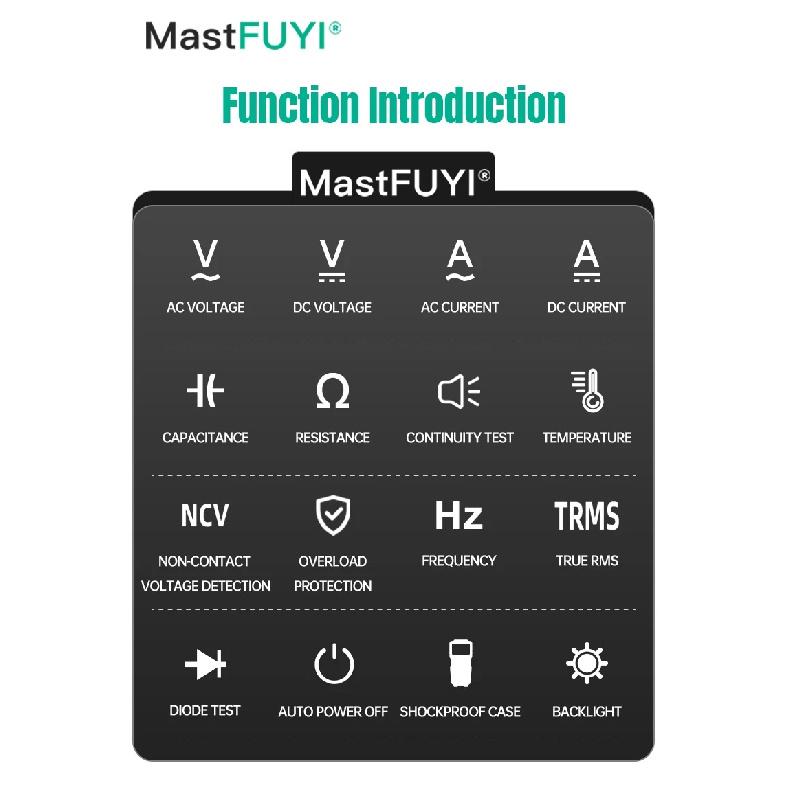 MASTFUYI Smart Digital Multimeter 6000 Counts True RMS Professional Tester Ohm Frequency Capacitance Measurement NCV Detection