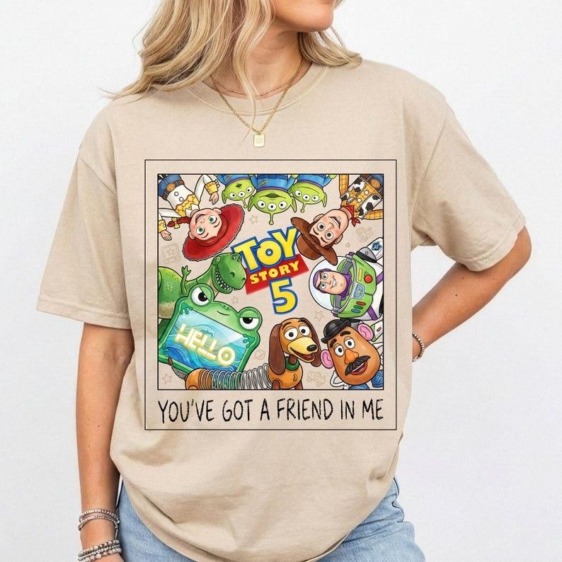 Toy Story 5 Vintage Graphic Tee Retro Cartoon Characters Group Photo Youve Got A Friend In Me Short Sleeve Tshirt