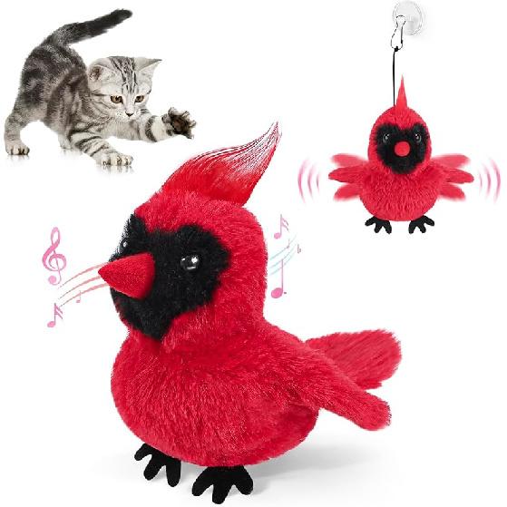 Flapping Cardinal Cat Toys, Interactive Cat Exercise Toy with Lifelike Bird Chirp, USB Rechargeable Automatic Cat Kicker Catnip Toys for Bored Indoor кардинал