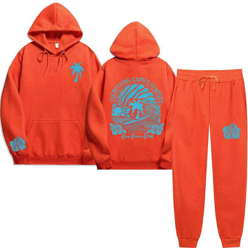 Chasing Sunsets Threaded Peripheral Printing Men's and Women's Sweatshirts Sweatpants Set Hoodie Straight Pants Set