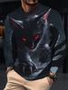 Men Halloween Black Cat Graphic Long Sleeve T‑Shirt 3D Print Crew Neck Casual Pullover Streetwear Tops
