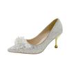 French Wedding Shoes Banquet Elegant High Heels New Temperament Sequined Crystal Shoes Pointed Head Shallow Mouth Stiletto Single Shoes