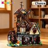 Wood Cabin Building Set With Light House Building Block Toys With Rotating Windmill Waterwheel Castle Architecture Model Gifts