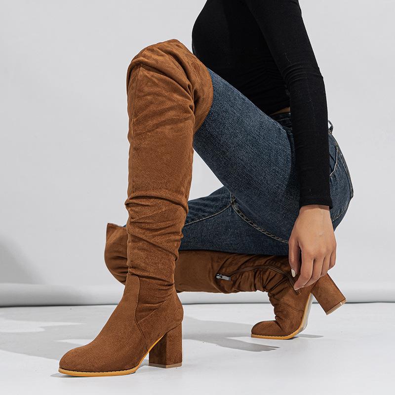 Fashion Sexy Over The Knee High Boots Woman 2025 Winter Genuine Leather Thick High Heels Bota Femme Nightclub Party Boots Botas Feminina