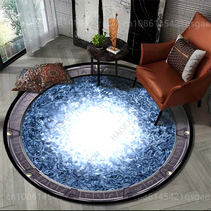 

3D Interstellar Stargate Print Round Carpet Living Room Bedroom Flannel Anti-Slip Rug,Children s Room Yoga Room Decorative Mat Diameter 60cm