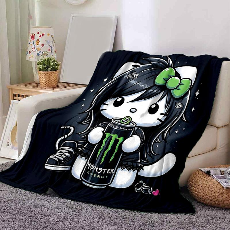 1pc Darkly Romantic Floral Hello Kitty Blanket, Cute Movie Characters Throw Blanket,Living Room, Travel, Camping, Car Blankets, Beach, Office Naps, So