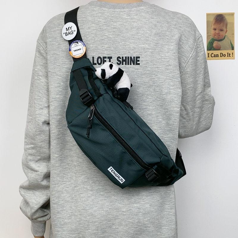 Casual Fanny Pack Japanese Simple Chest Bag Male Trend Personalized Couple Fanny Pack Sports Versatile Panda Pendant Breast Bag