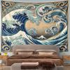 "Japanese Wave Style with Mountain View" Pattern Wall Hanging Tapestry Decorative Tapestry Home Decor for Bedroom and Living Room
